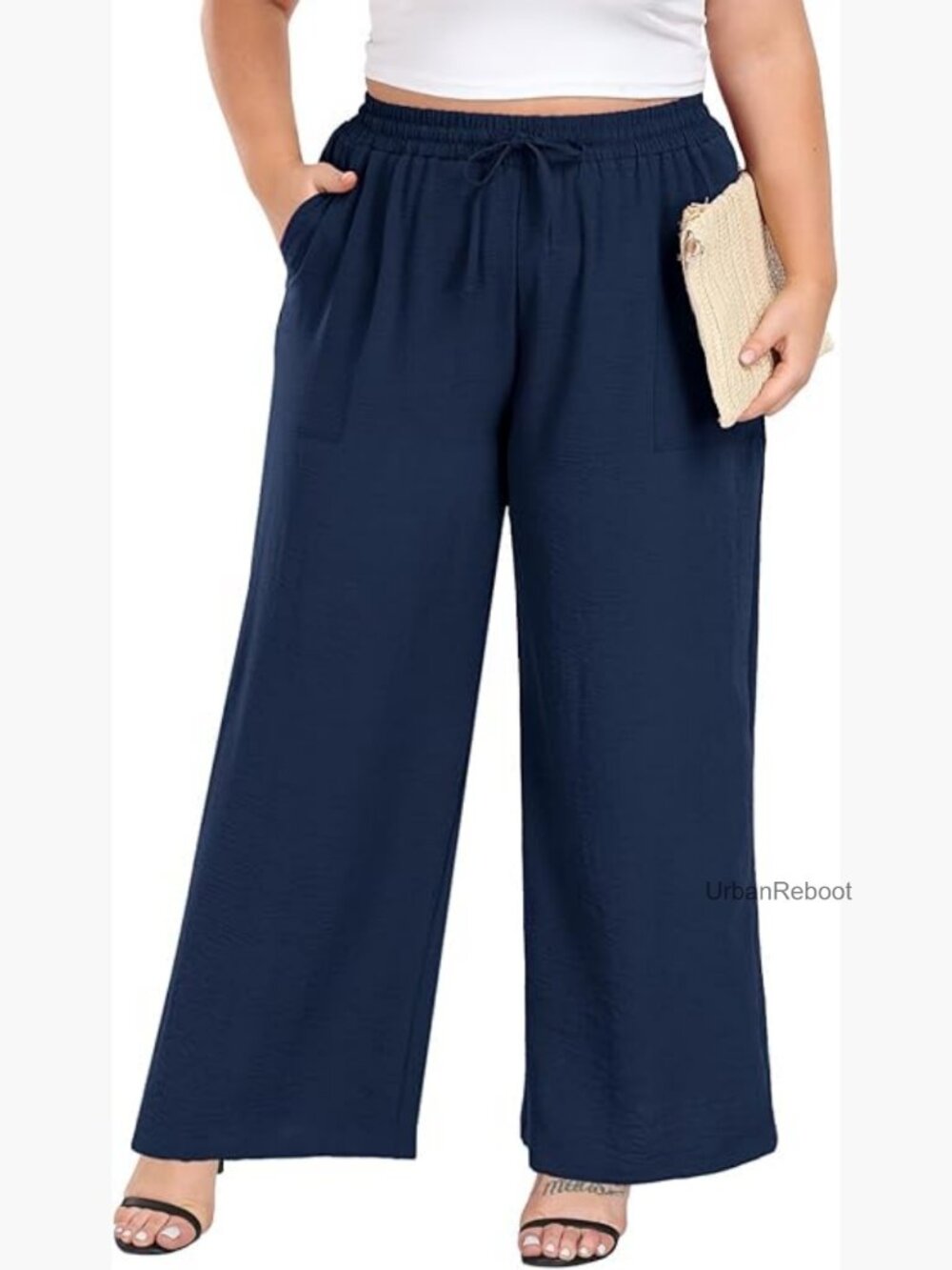 Plus Size Wide Leg Pants High Waist Loose Casual Palazzo with Pockets